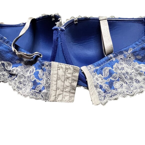 Torrid Curve Bra Push up 46DD Underwire Lace Overlay Blue Gray Lined - Picture 6 of 9